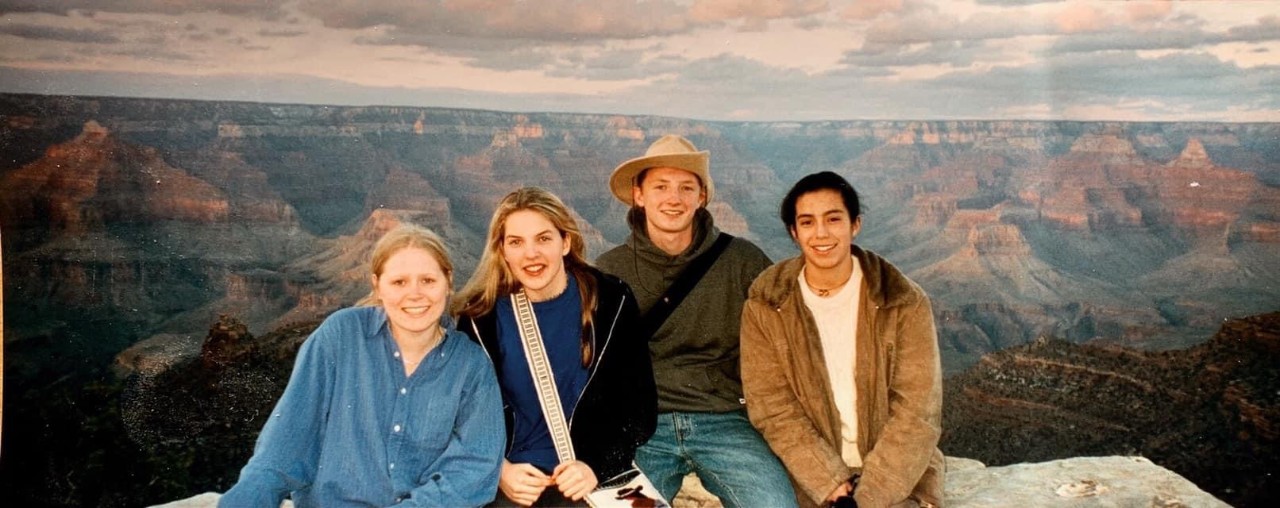 Linn is (second from left) on her very first trip abroad as a 17-year-old visiting the Grand Canyon with fellow AFS students from Holland, Austria, and Bolivia.