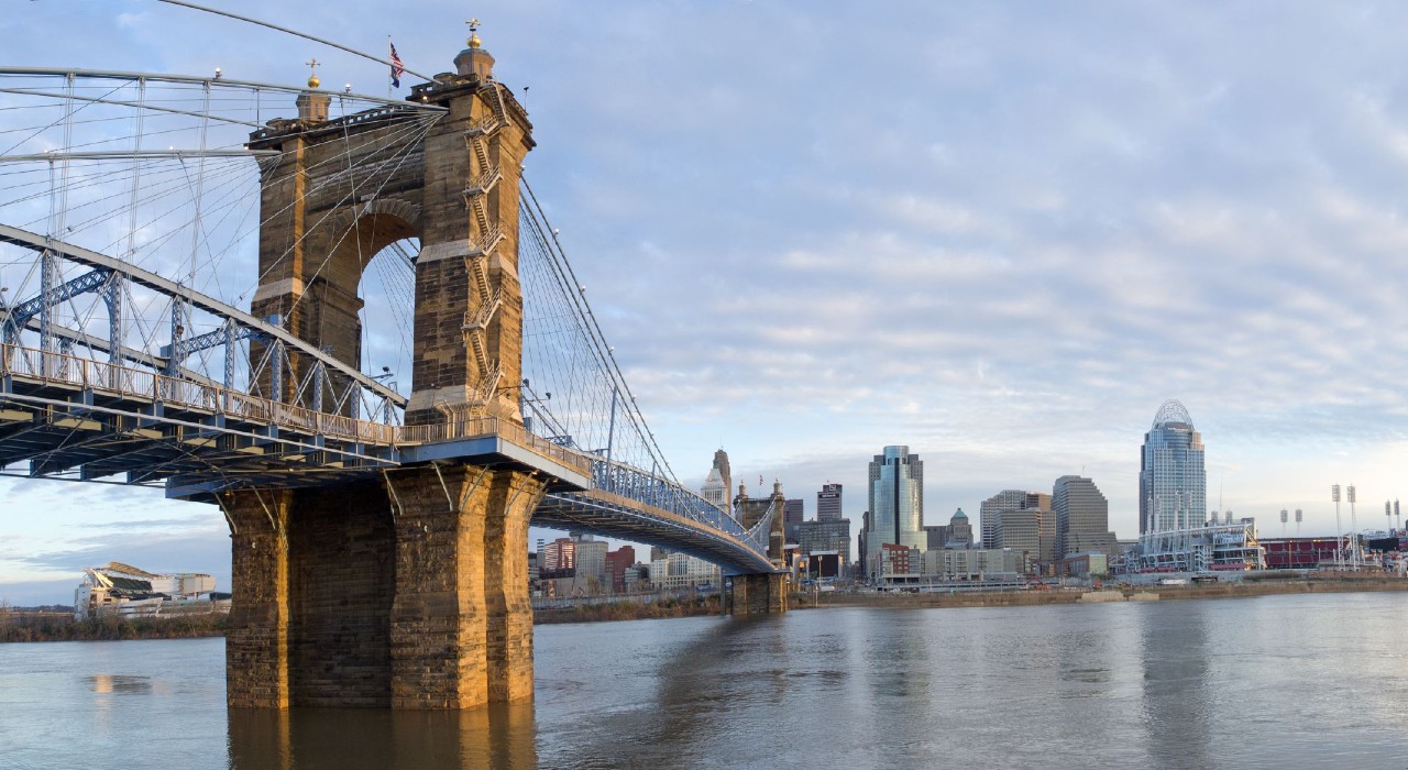 Cincinnati's skyline in afternoon.